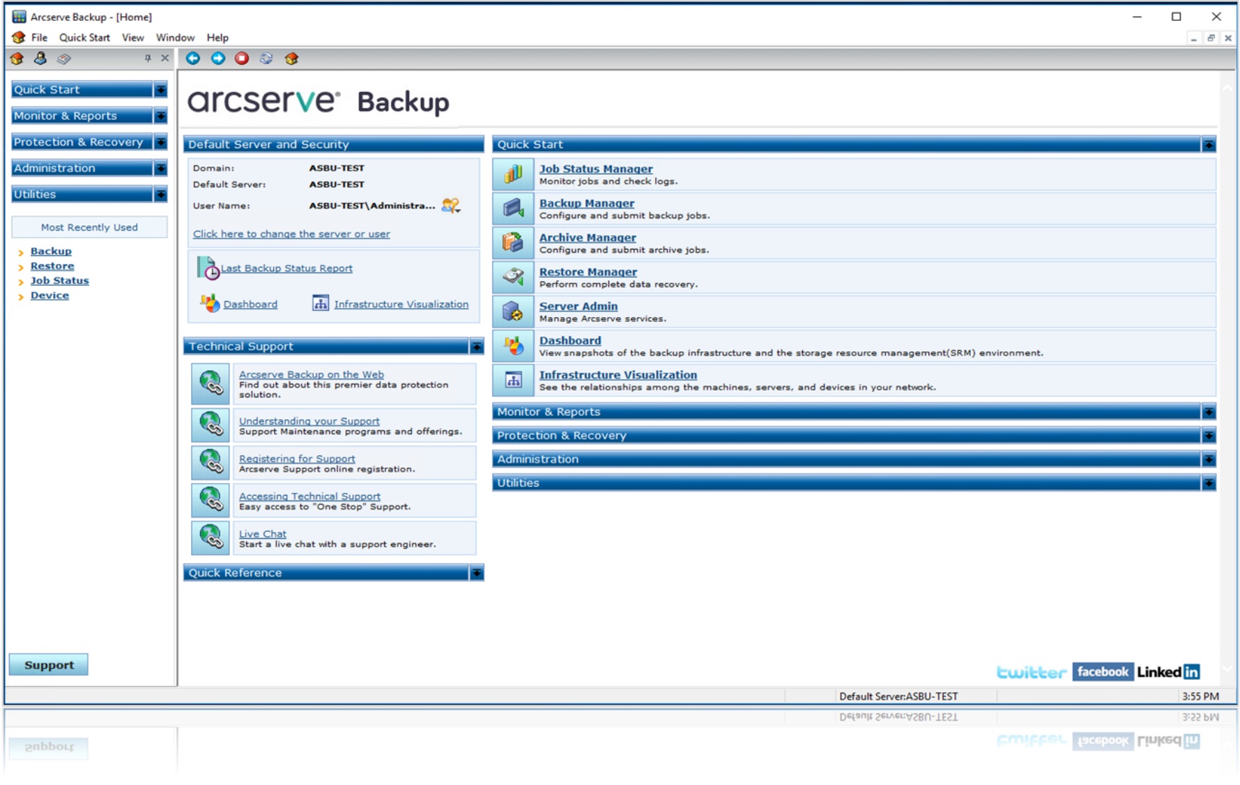 Wygląd oprogramowania Arcserve Backup